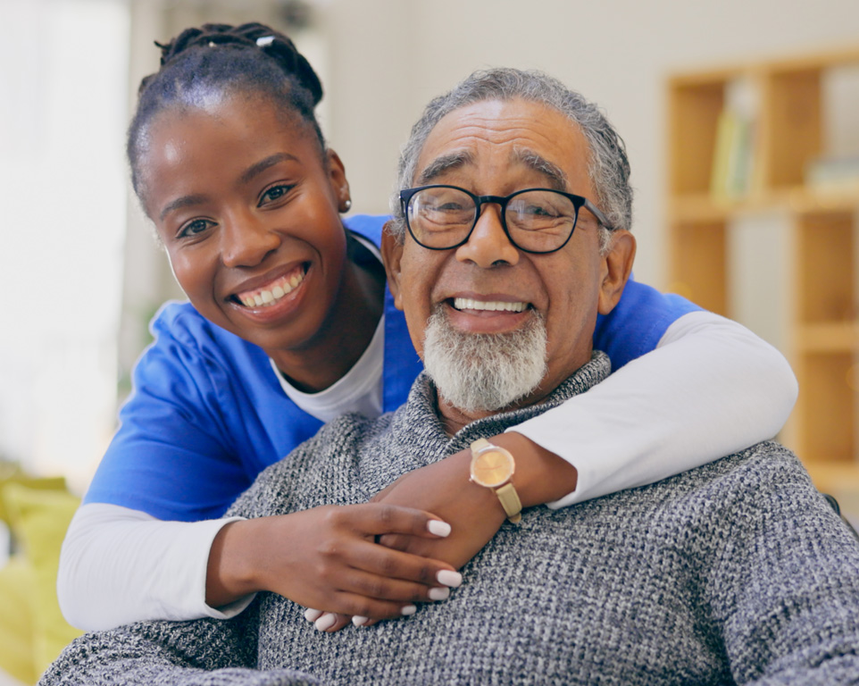 aid caring for senior man