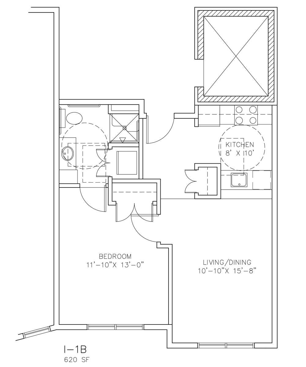 I-1B - One Bedroom - 620 sf