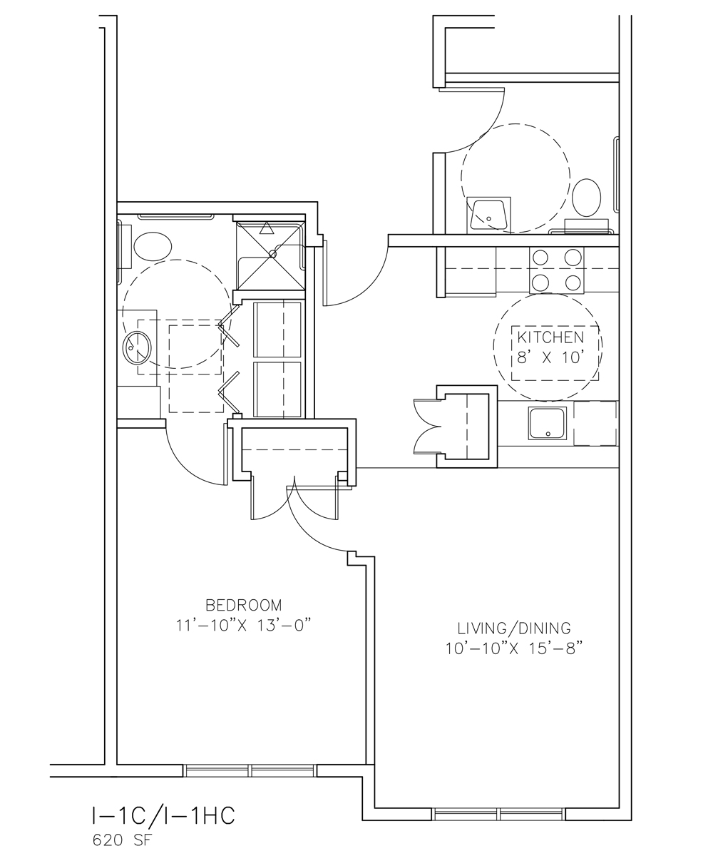 I-1C and I-1HC - One Bedroom - 620 sf 