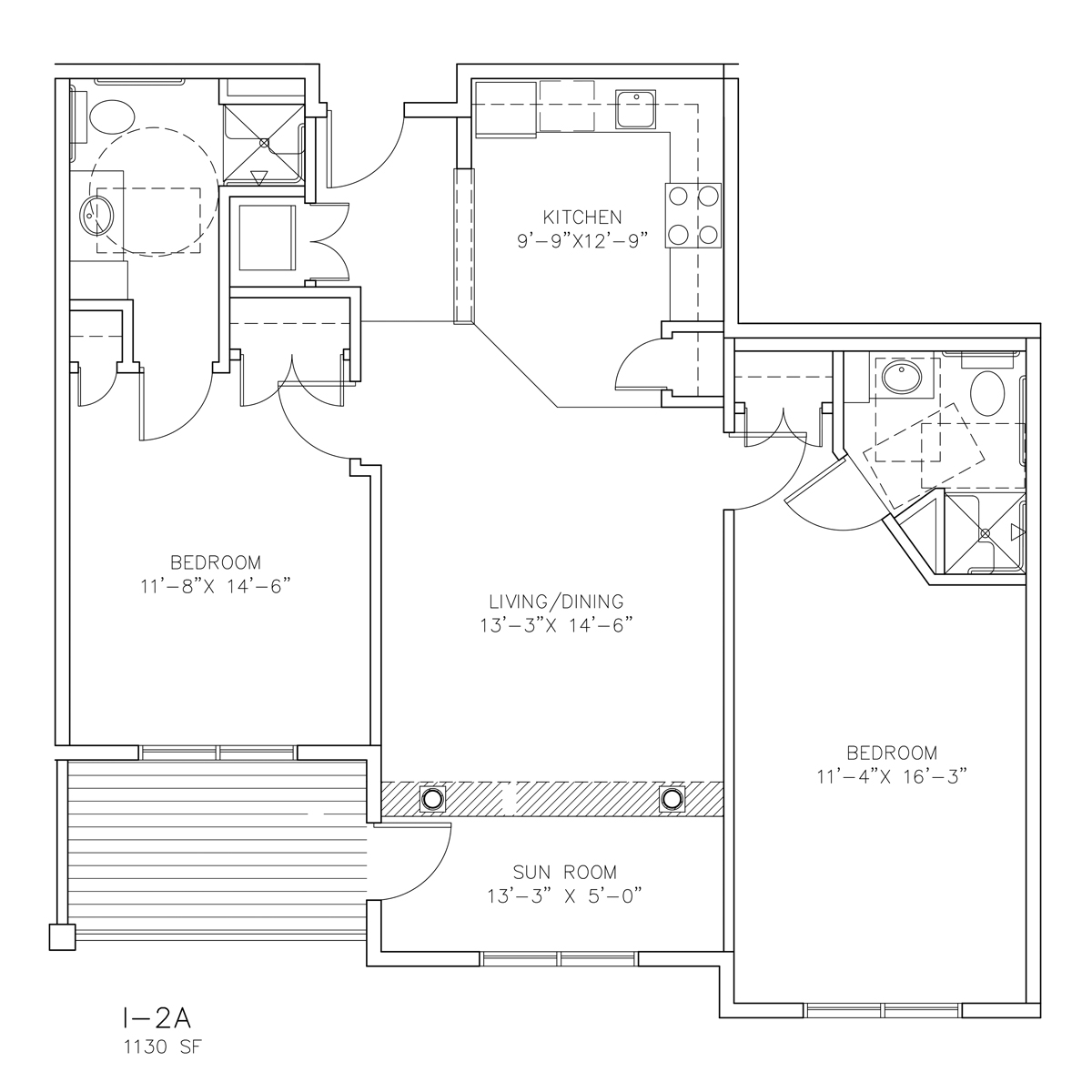 I-2A Two Bedroom - 1130 sf