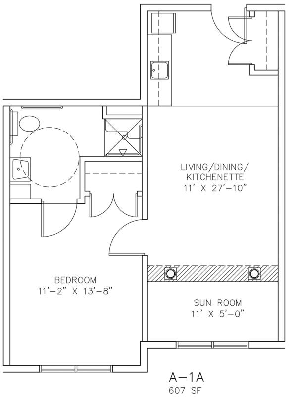 A-1A - One Bedroom - 607 sf